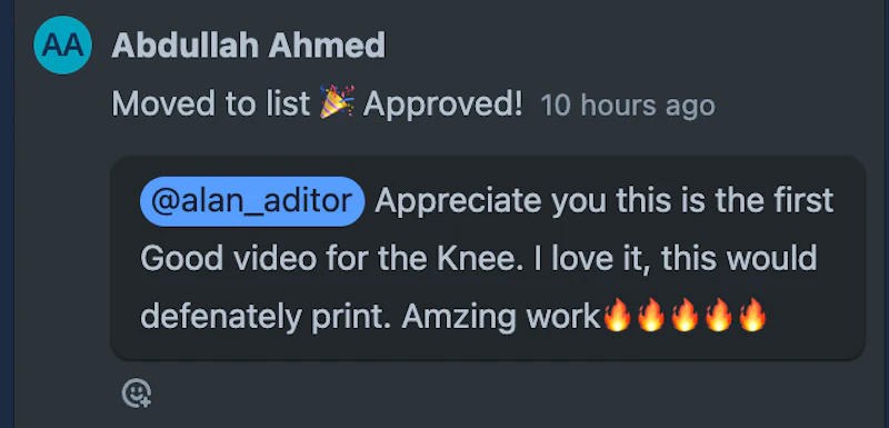 Abdullah Ahmed: Appreciate you this is the first Good video for the Knee. I love it, this would definitely print. Amazing work.