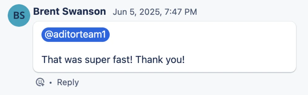 Brent Swanson: That was super fast! Thank you
