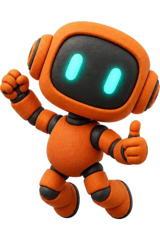 Orange clay robot celebrates the completed trial